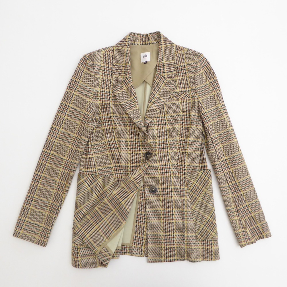 Cabi Womens Pastime Blazer Multicolor Tan Plaid Checkered Button Front Size 4